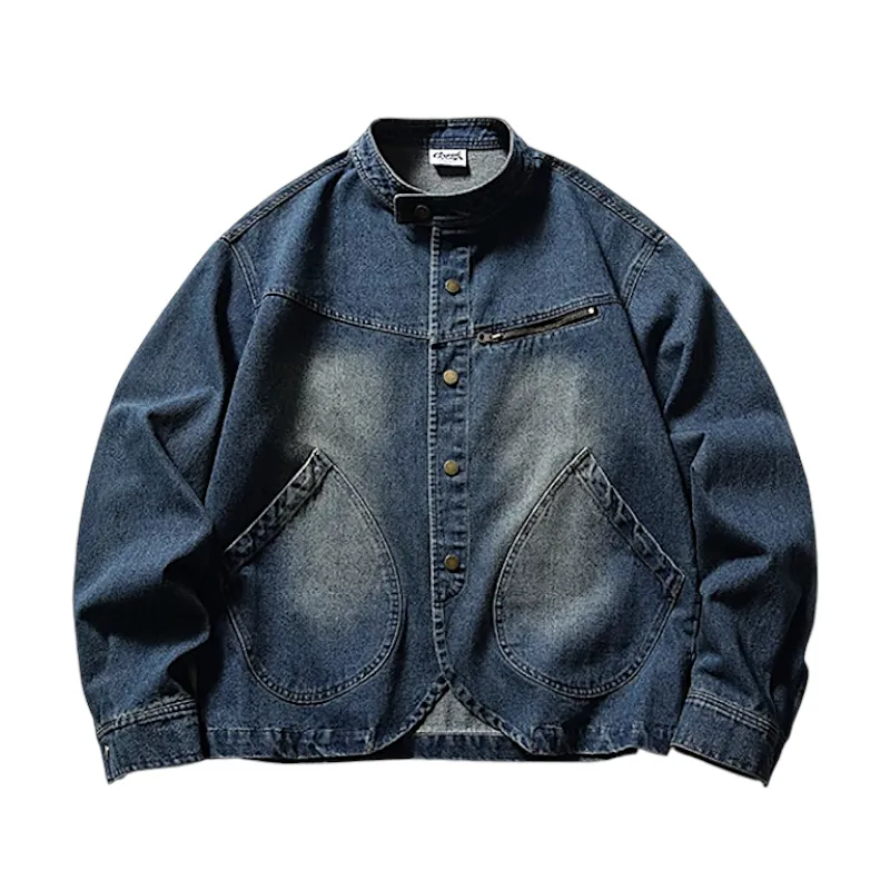 Banded collar denim jacket