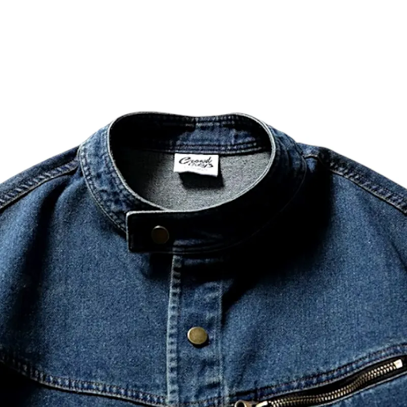 Banded collar denim jacket