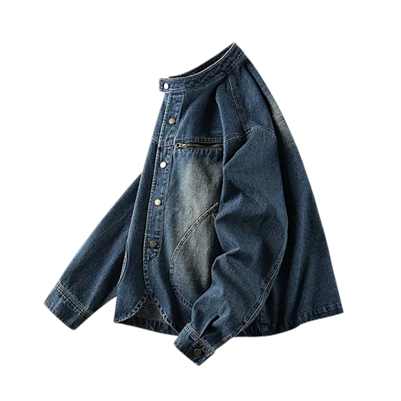 Banded collar denim jacket