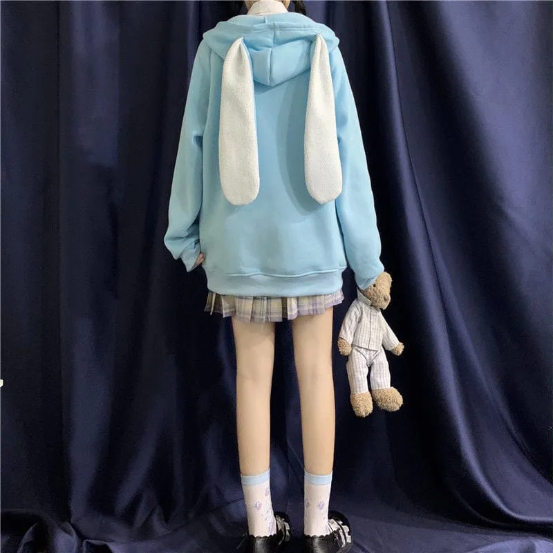 Bear Embroidered Bunny Ears Hooded Sweatshirt