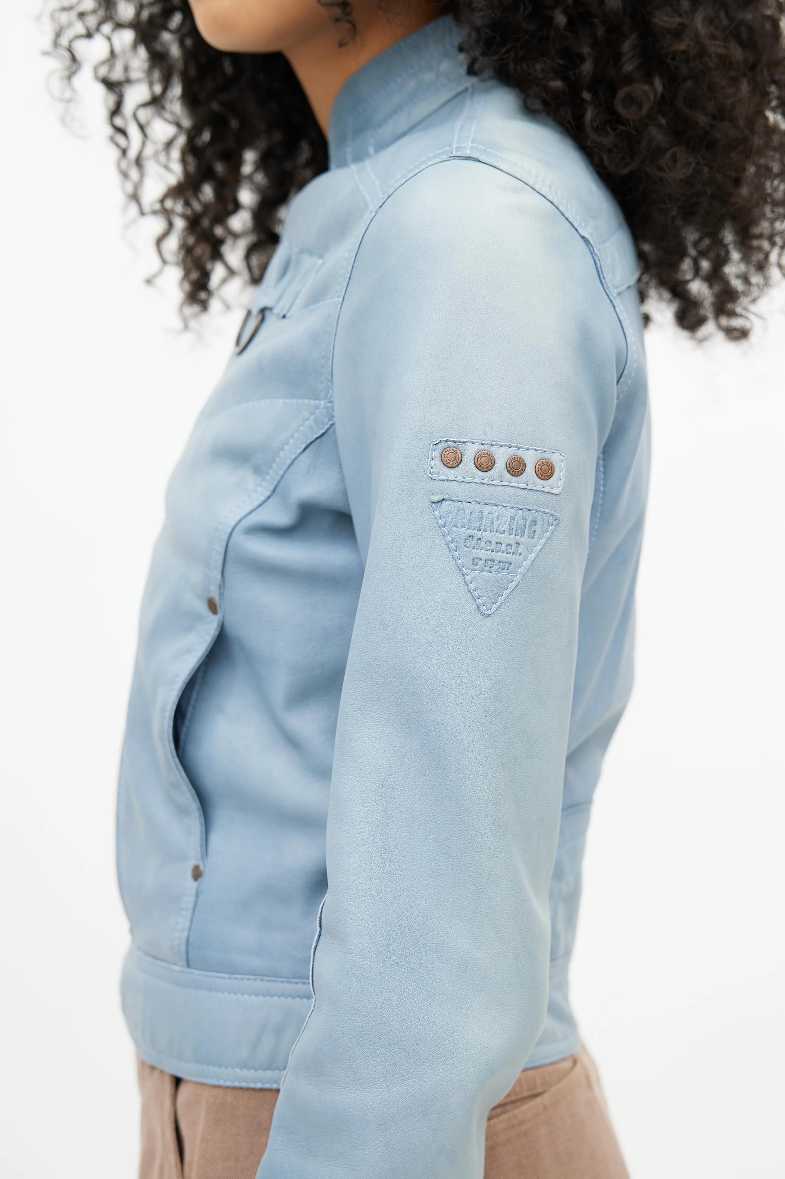Blue Leather Biker Jacket