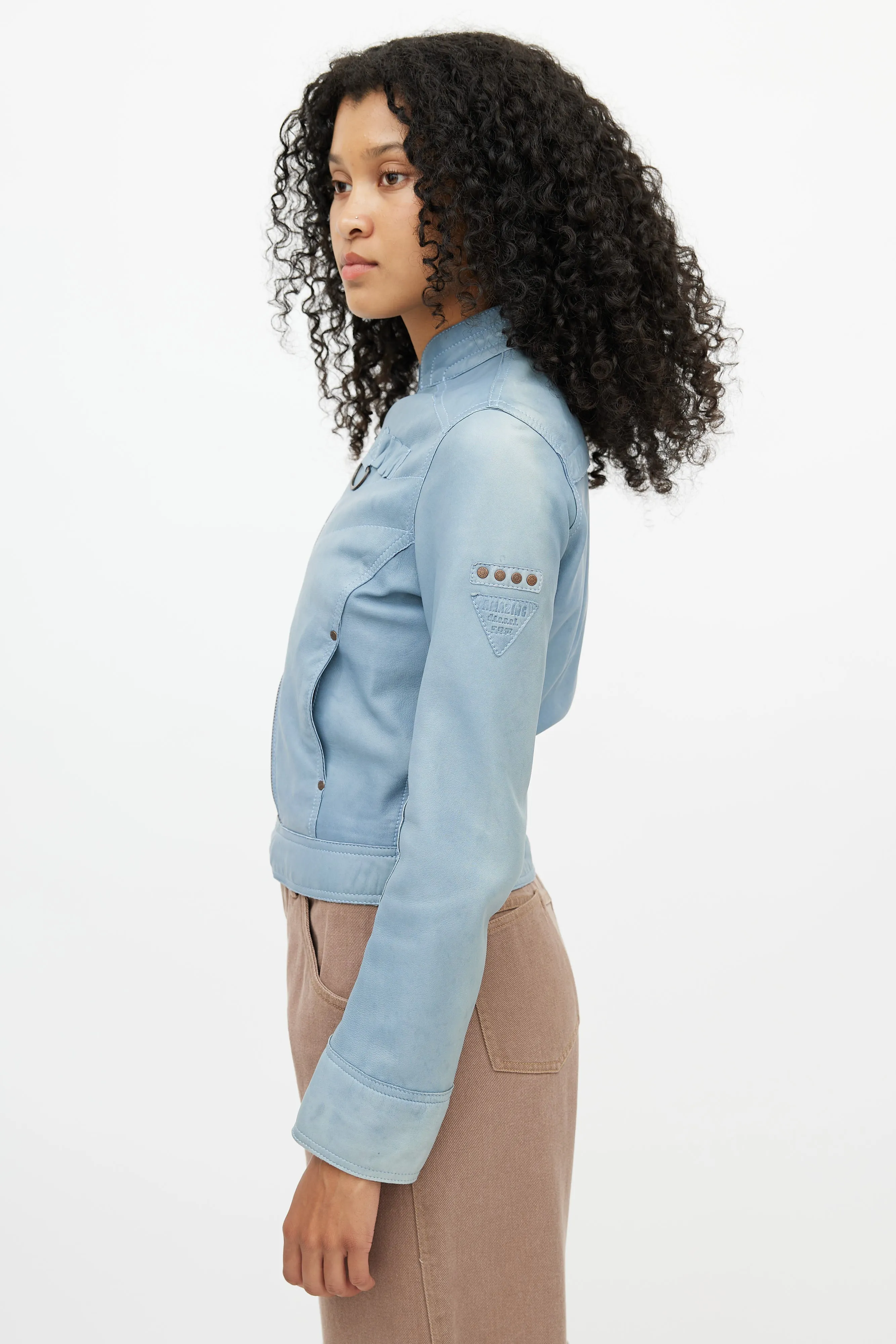 Blue Leather Biker Jacket