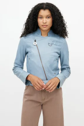 Blue Leather Biker Jacket