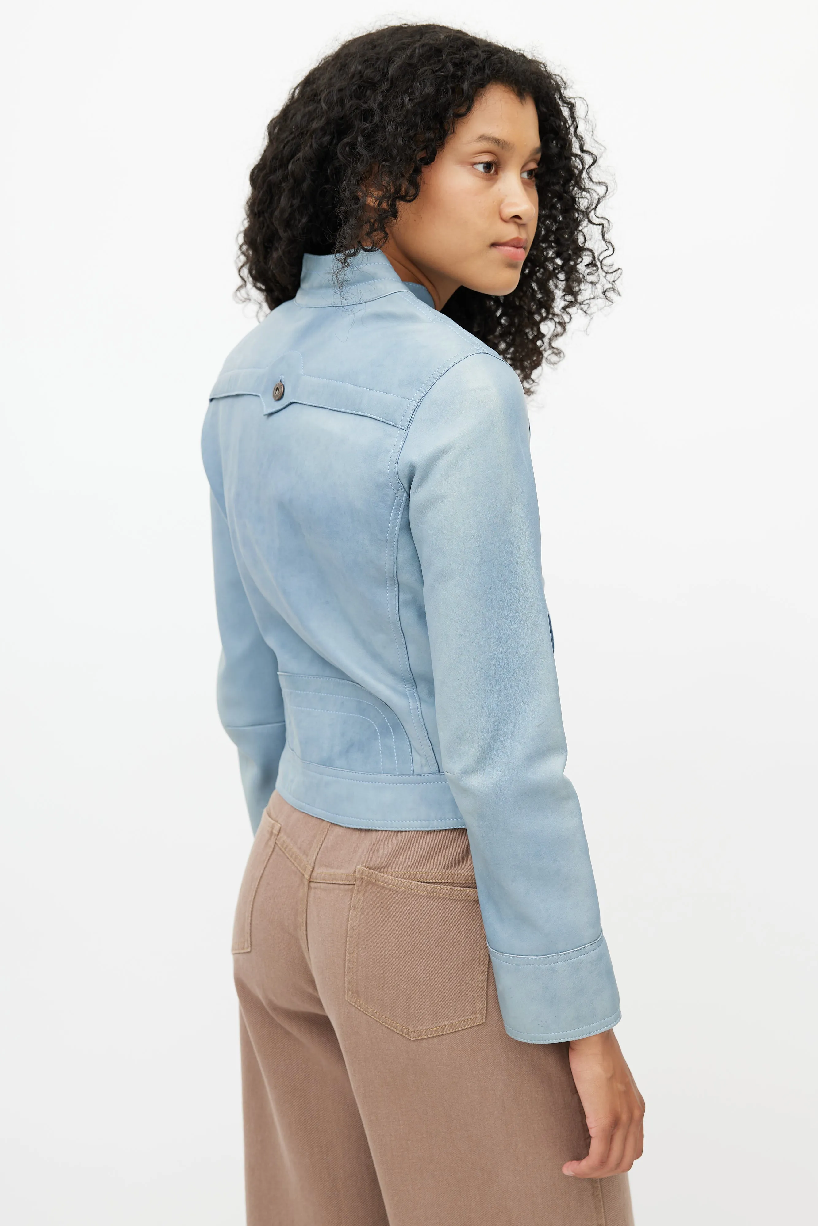 Blue Leather Biker Jacket