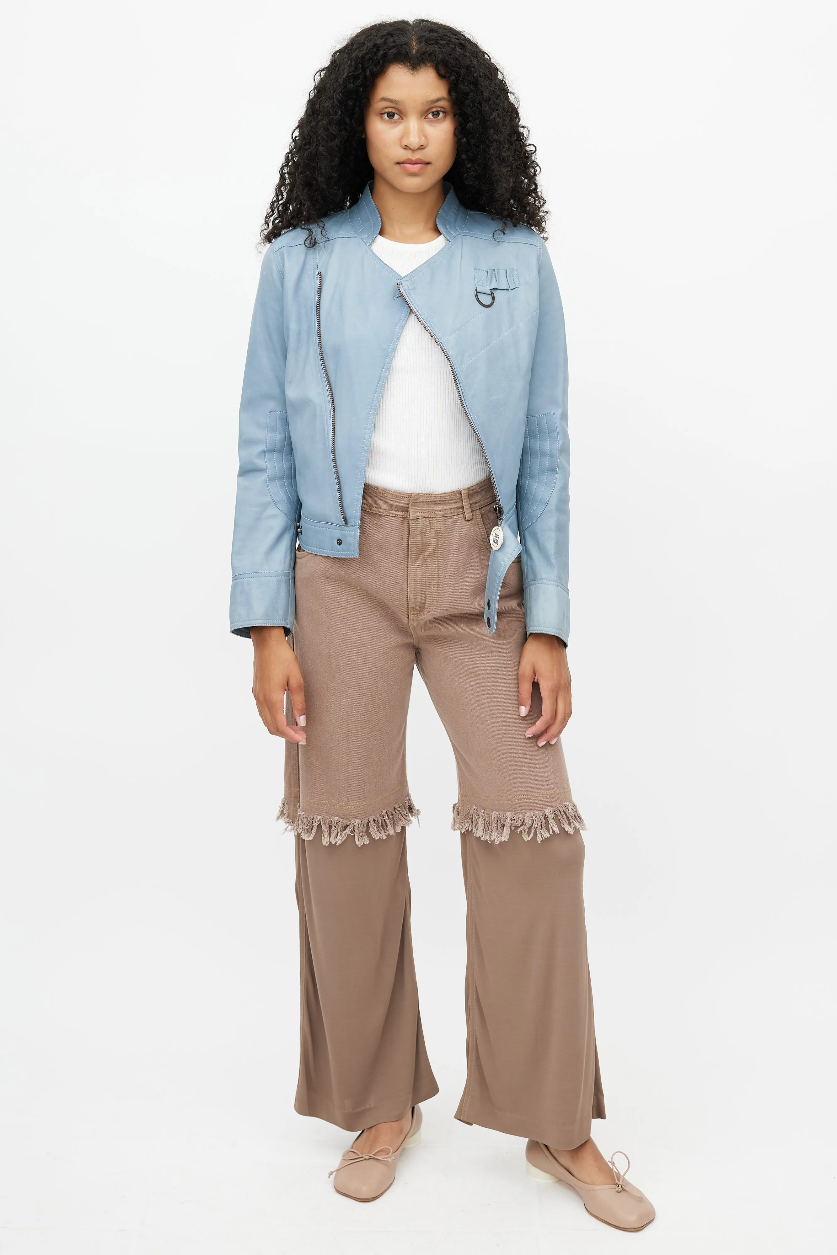 Blue Leather Biker Jacket
