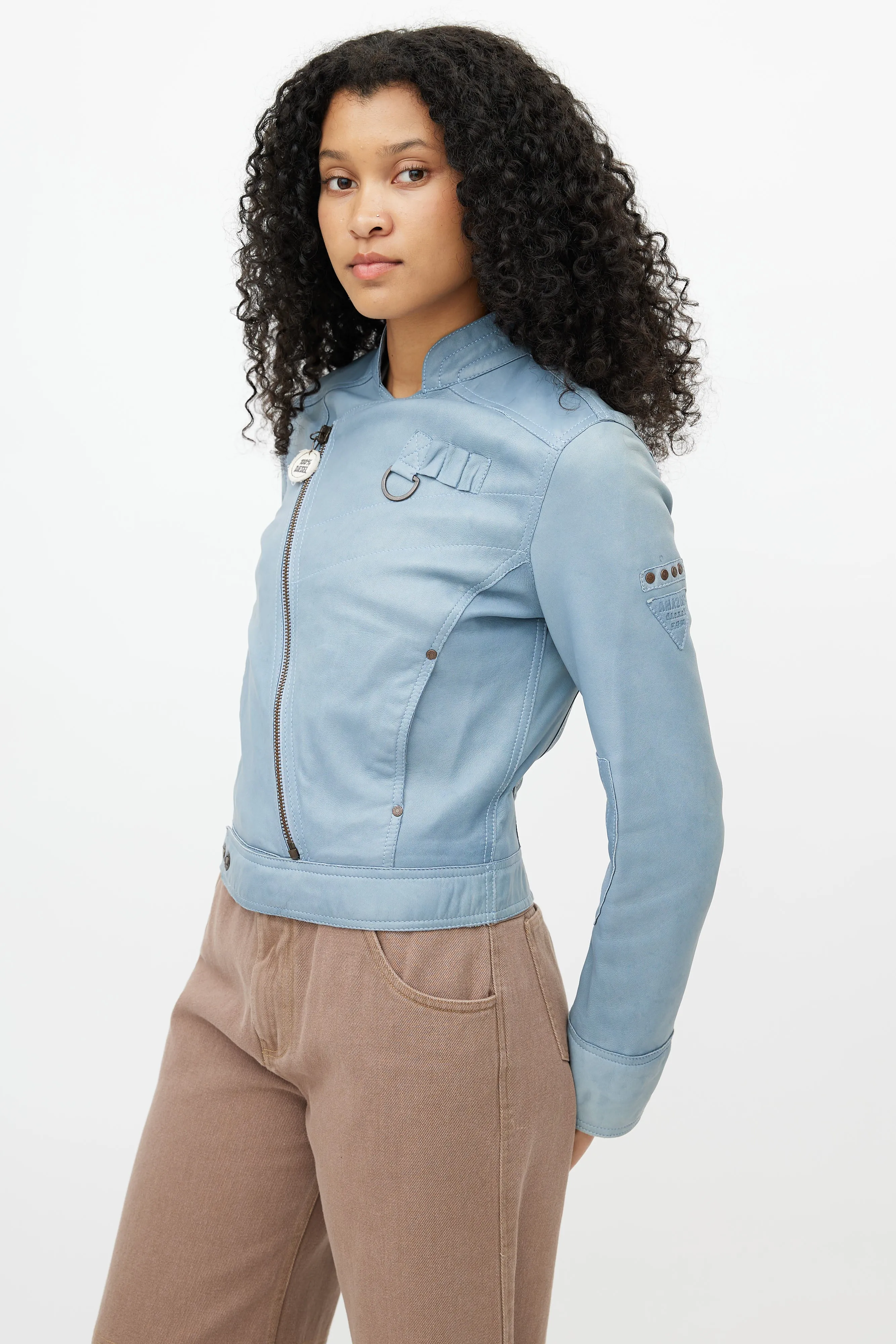 Blue Leather Biker Jacket