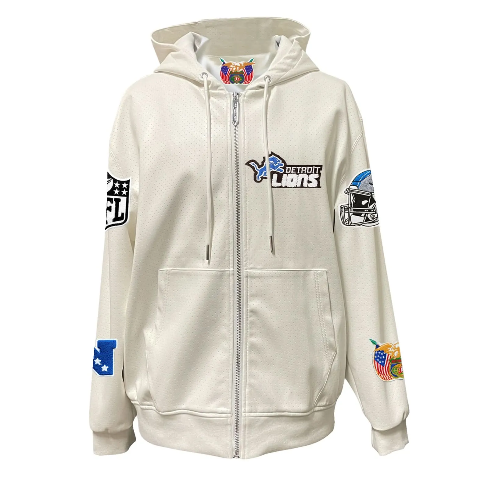 DETROIT LIONS LIGHTWEIGHT VEGAN ZIP-UP HOODED JACKET WHITE