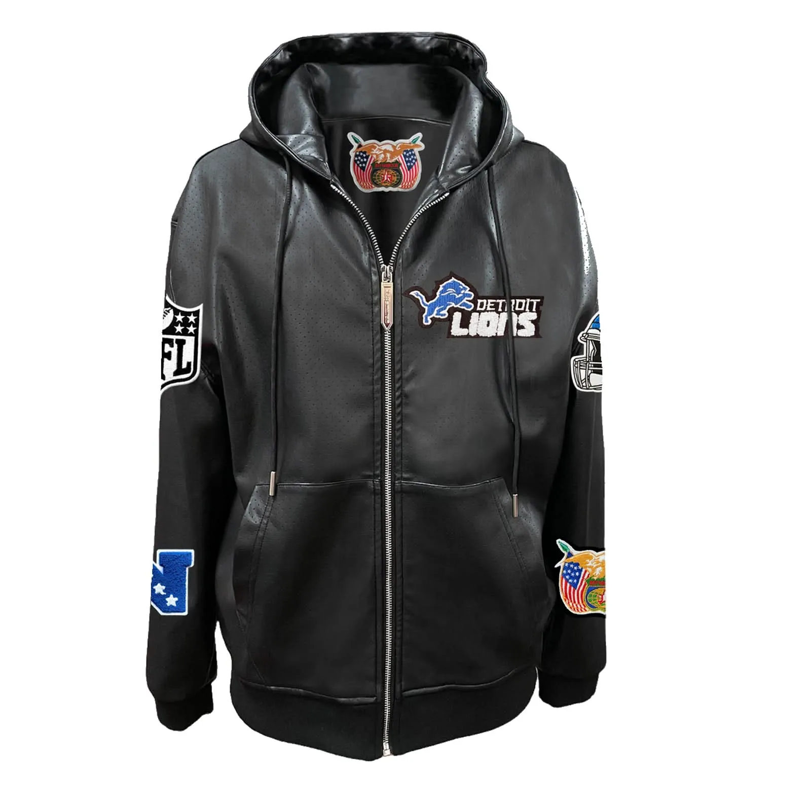 DETROIT LIONS LIGHTWEIGHT VEGAN ZIP-UP HOODED JACKET