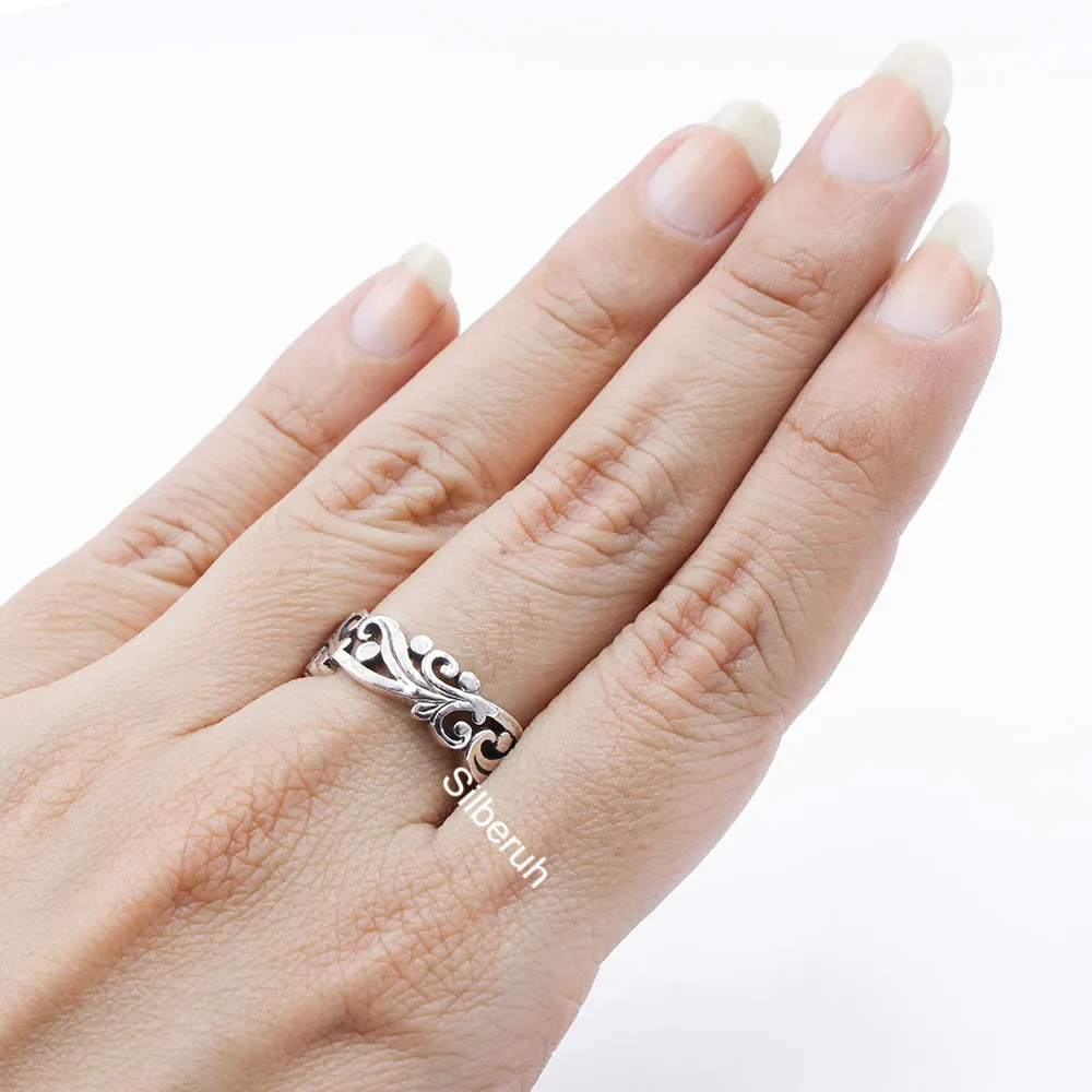 Filigree Leaf Silver Ring