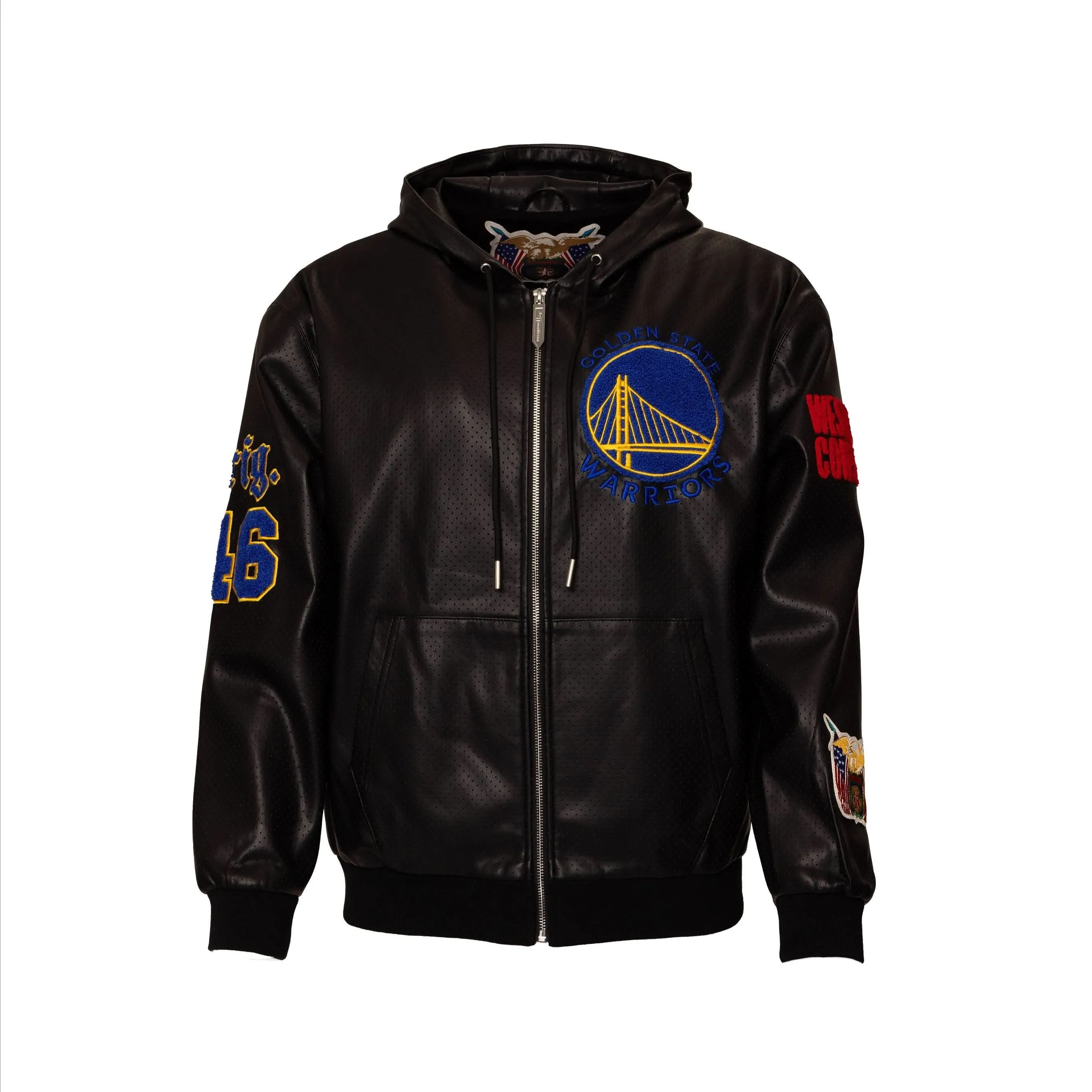 GOLDEN STATE WARRIORS 1946 LIGHTWEIGHT VEGAN ZIP-UP HOODED JACKET Black