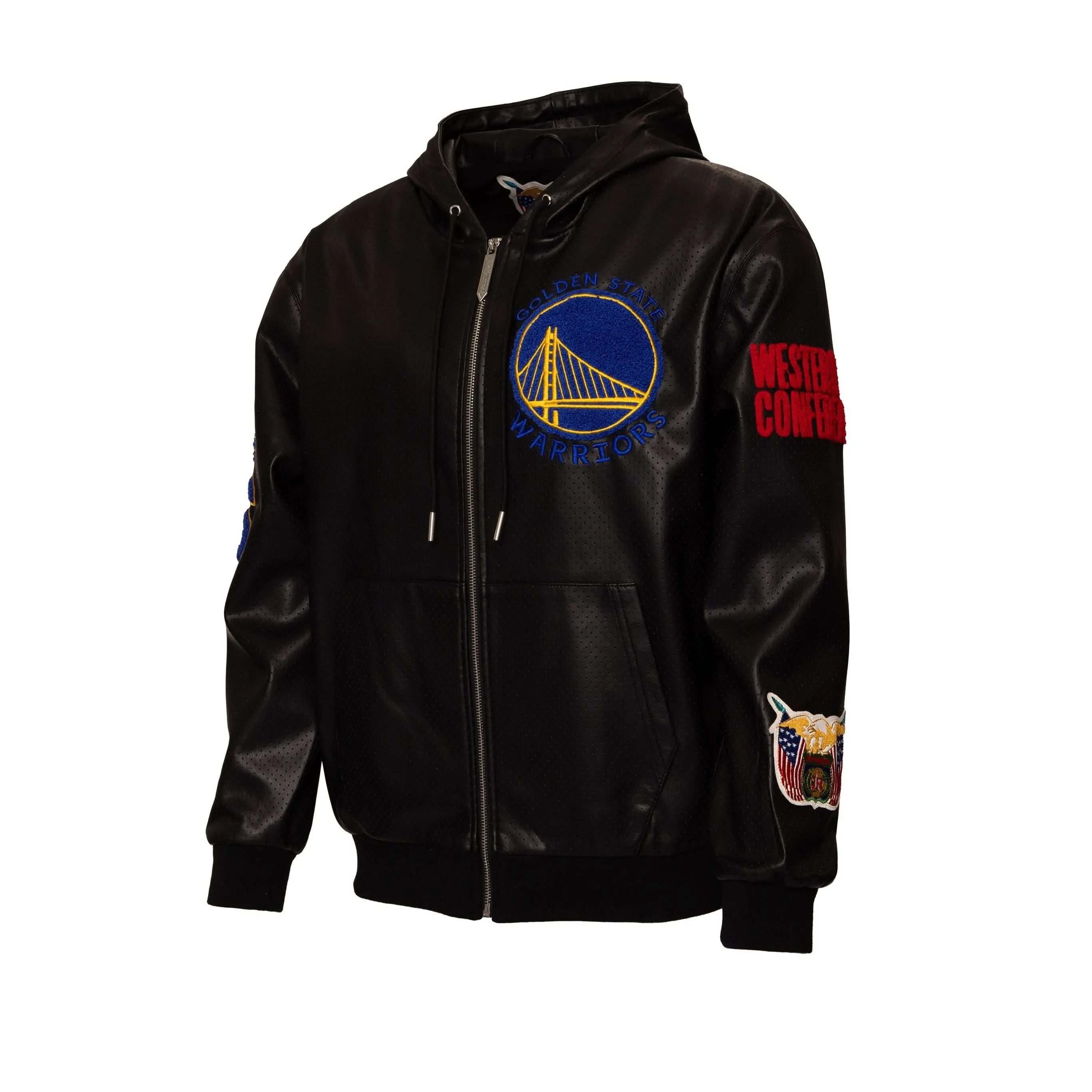 GOLDEN STATE WARRIORS 1946 LIGHTWEIGHT VEGAN ZIP-UP HOODED JACKET Black