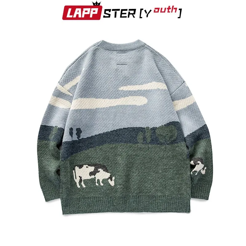 LAPPSTER-Youth Men Cows Vintage Winter Sweaters 2023 Pullover Mens