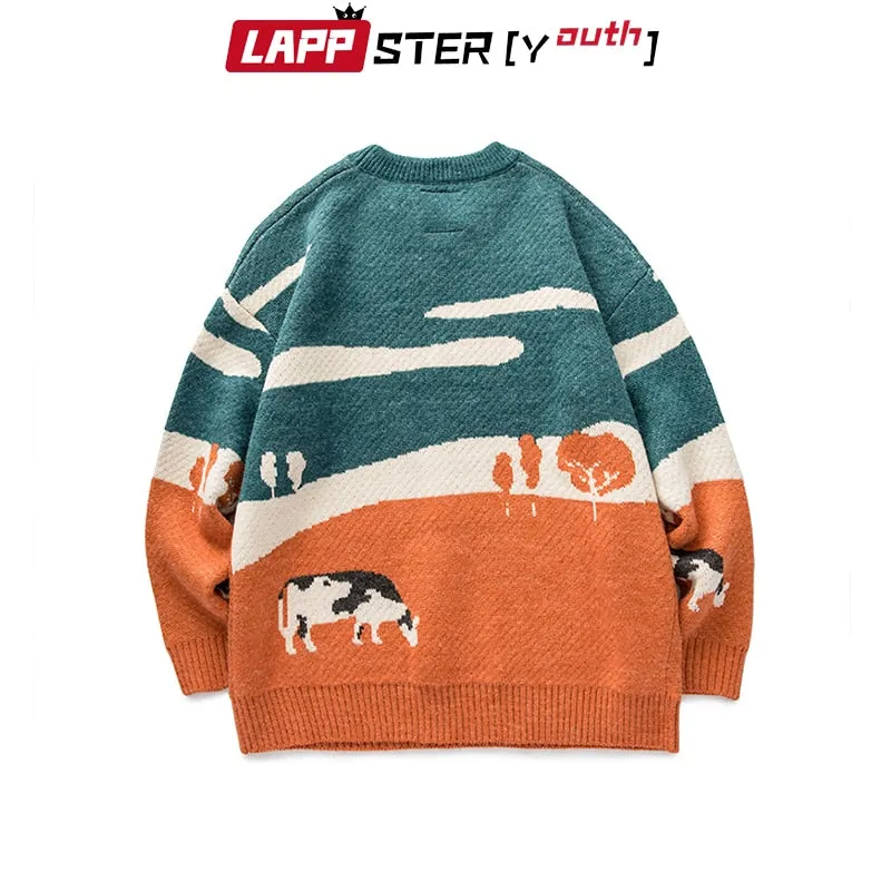 LAPPSTER-Youth Men Cows Vintage Winter Sweaters 2023 Pullover Mens