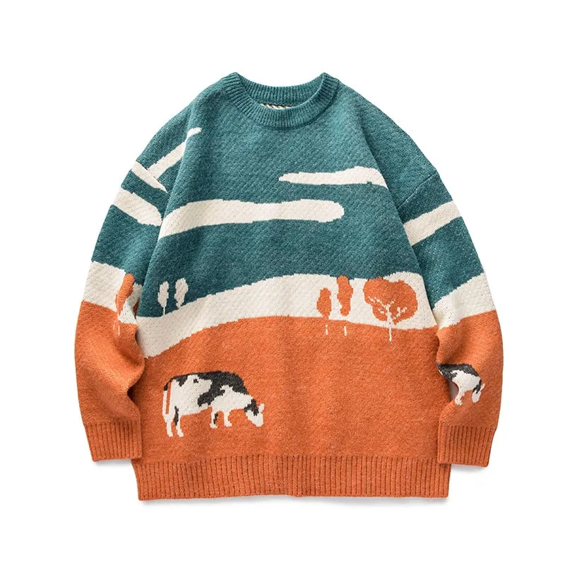LAPPSTER-Youth Men Cows Vintage Winter Sweaters 2023 Pullover Mens
