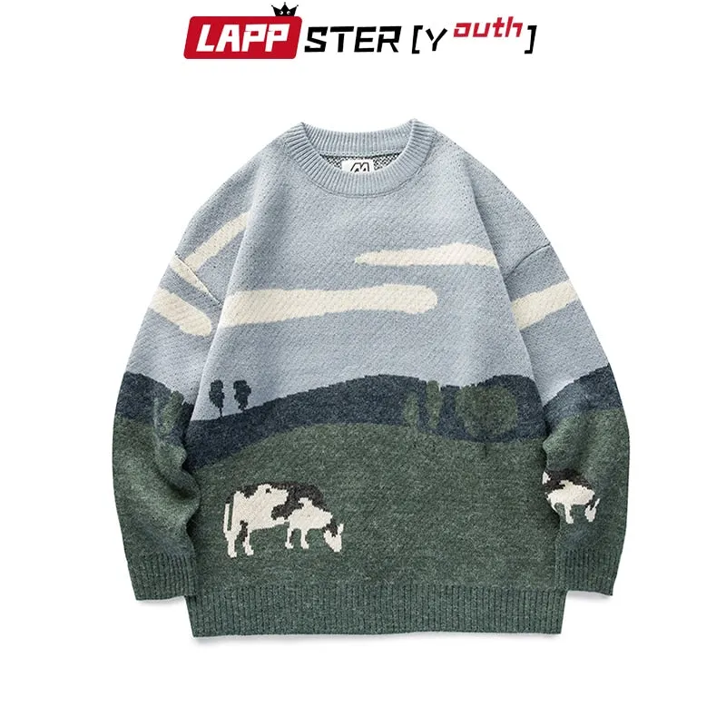LAPPSTER-Youth Men Cows Vintage Winter Sweaters 2023 Pullover Mens