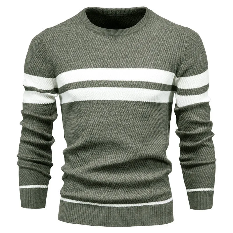 New Autumn Pullover Men's Sweater O-neck Patchwork Long Sleeve Warm Slim Sweaters Men