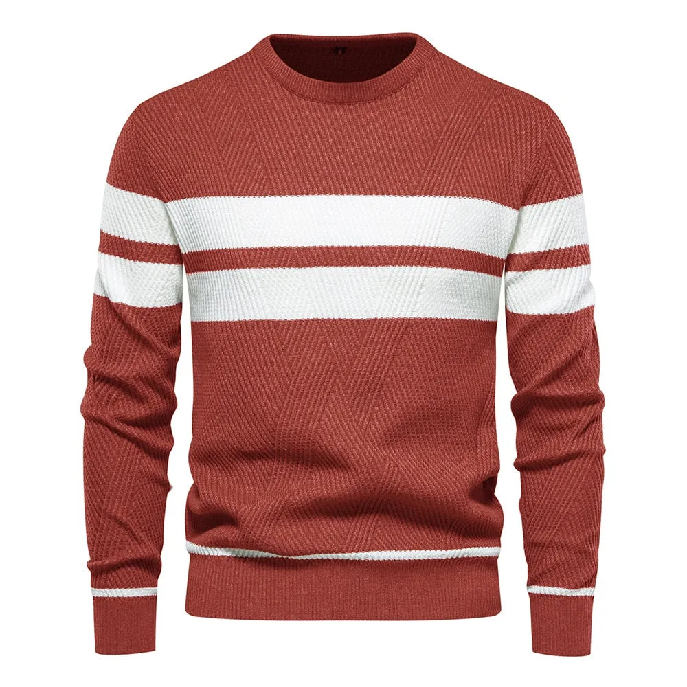 New Autumn Pullover Men's Sweater O-neck Patchwork Long Sleeve Warm Slim Sweaters Men