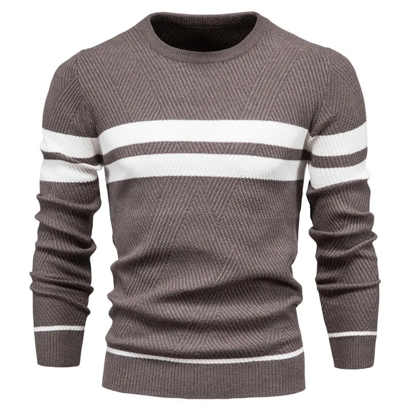 New Autumn Pullover Men's Sweater O-neck Patchwork Long Sleeve Warm Slim Sweaters Men