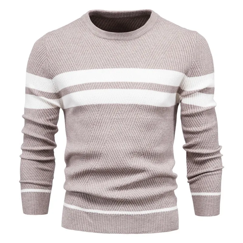 New Autumn Pullover Men's Sweater O-neck Patchwork Long Sleeve Warm Slim Sweaters Men