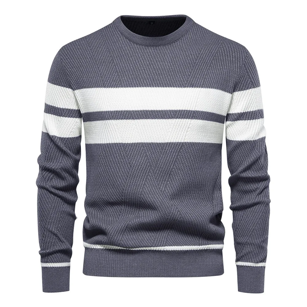 New Autumn Pullover Men's Sweater O-neck Patchwork Long Sleeve Warm Slim Sweaters Men