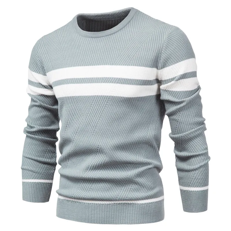 New Autumn Pullover Men's Sweater O-neck Patchwork Long Sleeve Warm Slim Sweaters Men