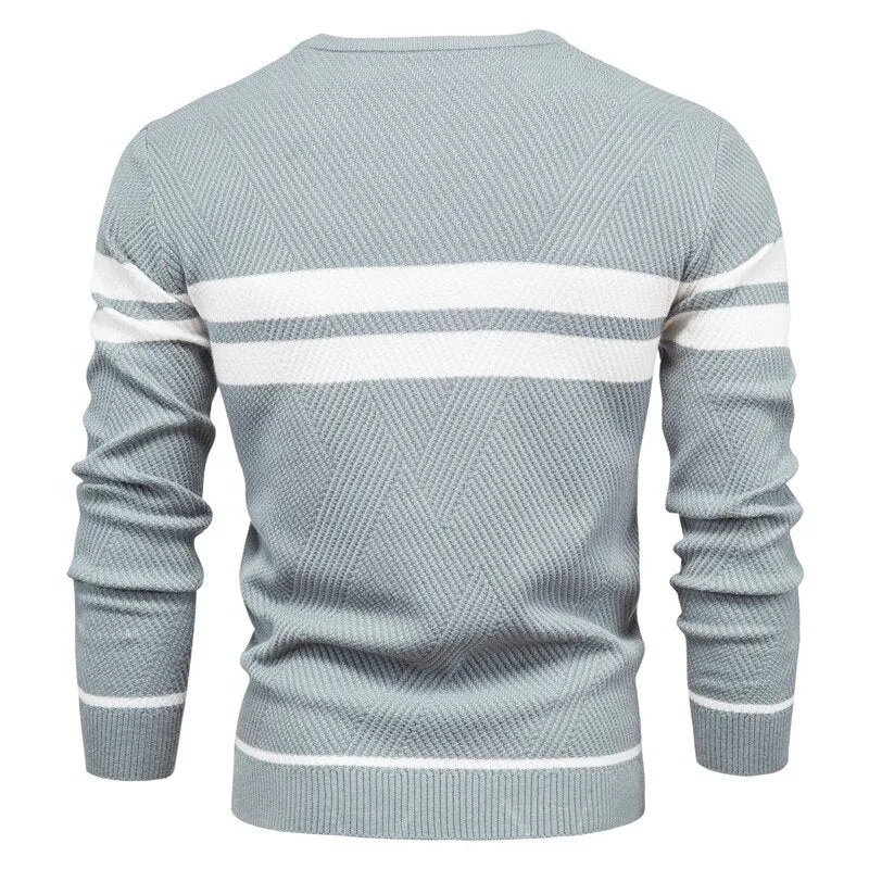 New Autumn Pullover Men's Sweater O-neck Patchwork Long Sleeve Warm Slim Sweaters Men