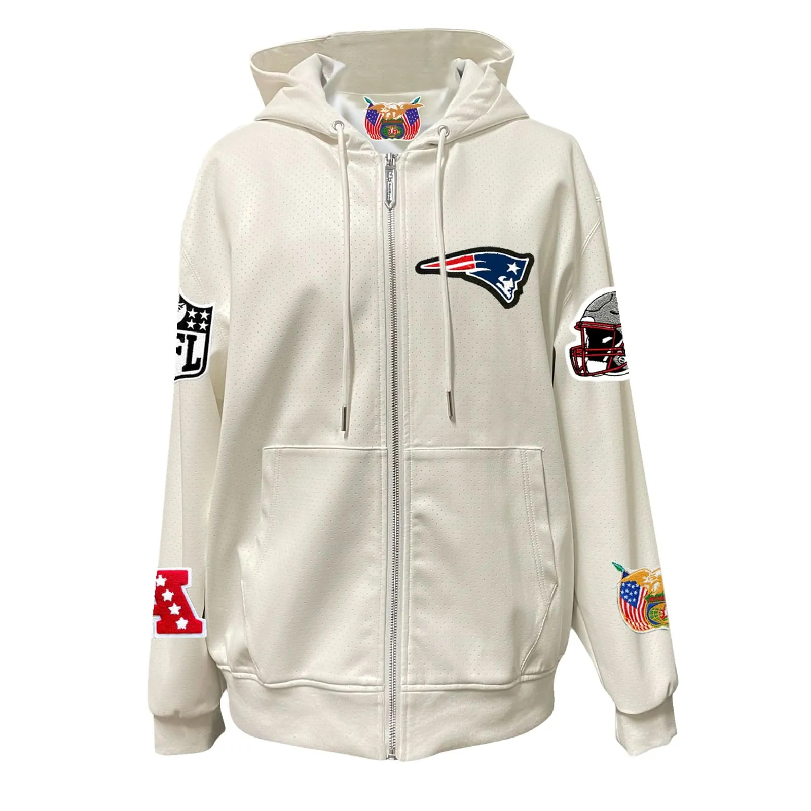 NEW ENGLAND PATRIOTS LIGHTWEIGHT VEGAN ZIP-UP HOODED JACKET WHITE