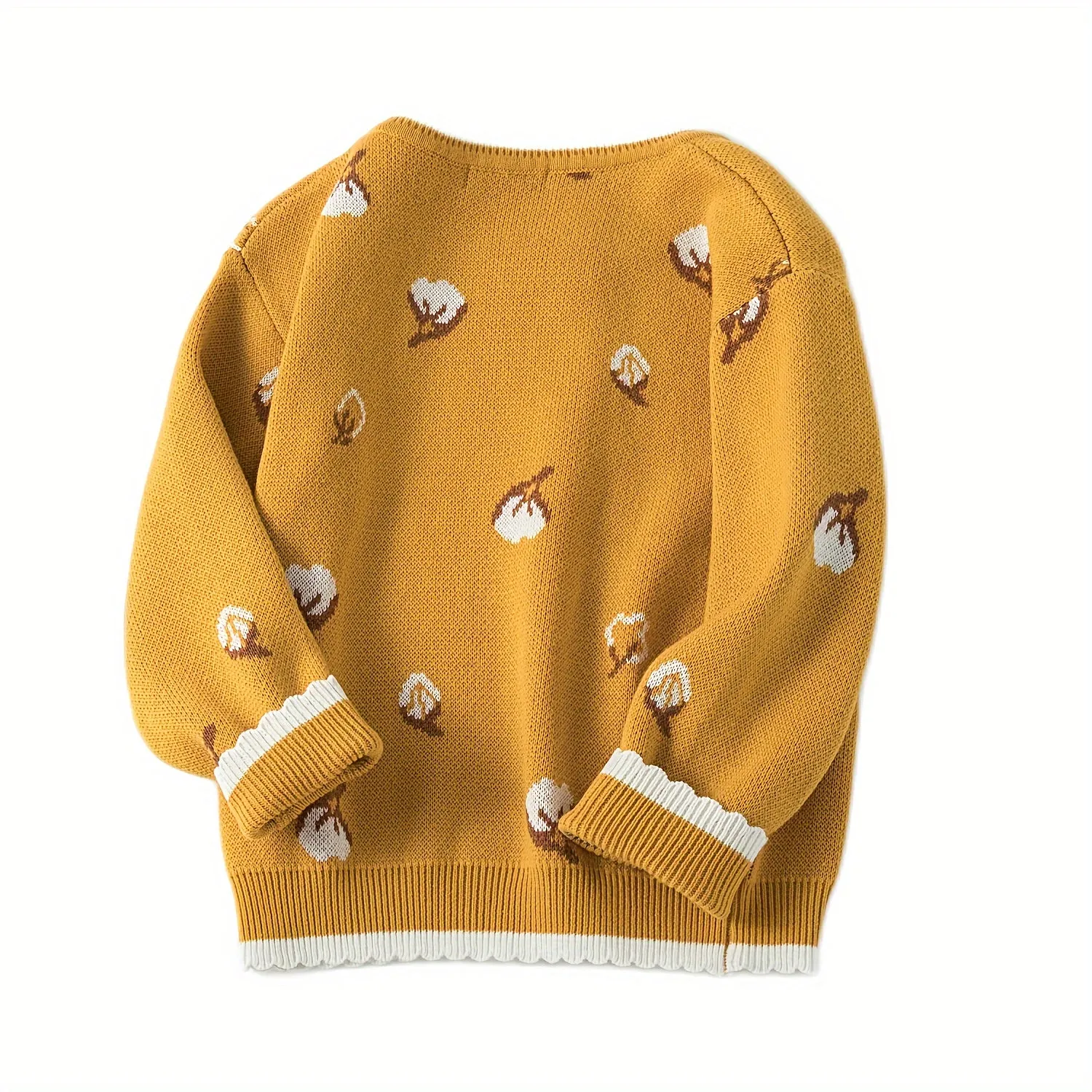 New Season Little Girls Fashionable Cotton Long Sleeve Crew Neck Ditsy Floral Knitted Sweater - Soft Medium Stretch Fabric, Regular Fit, Hand Washable - Perfect for Spring and Fall Casual Wear
