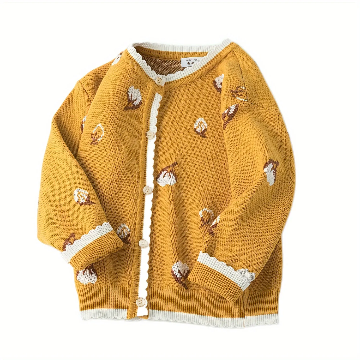 New Season Little Girls Fashionable Cotton Long Sleeve Crew Neck Ditsy Floral Knitted Sweater - Soft Medium Stretch Fabric, Regular Fit, Hand Washable - Perfect for Spring and Fall Casual Wear