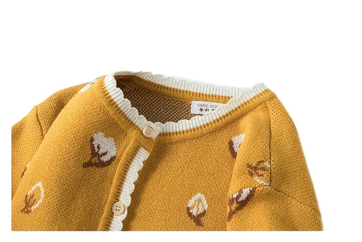 New Season Little Girls Fashionable Cotton Long Sleeve Crew Neck Ditsy Floral Knitted Sweater - Soft Medium Stretch Fabric, Regular Fit, Hand Washable - Perfect for Spring and Fall Casual Wear