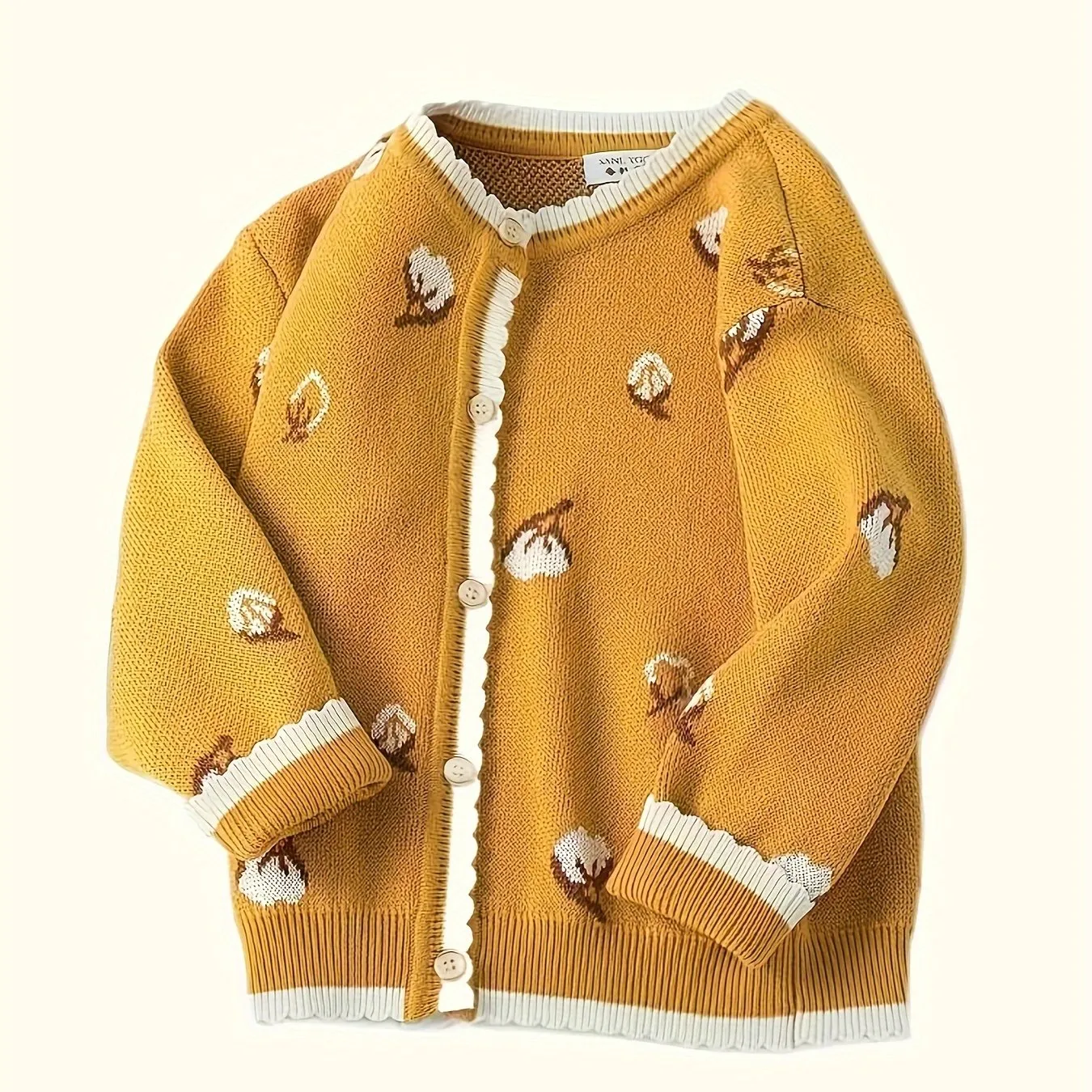New Season Little Girls Fashionable Cotton Long Sleeve Crew Neck Ditsy Floral Knitted Sweater - Soft Medium Stretch Fabric, Regular Fit, Hand Washable - Perfect for Spring and Fall Casual Wear