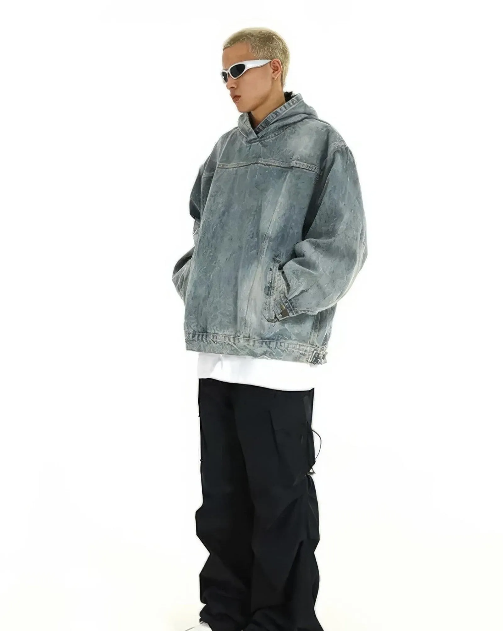 Oversized Distressed Denim Hoodie