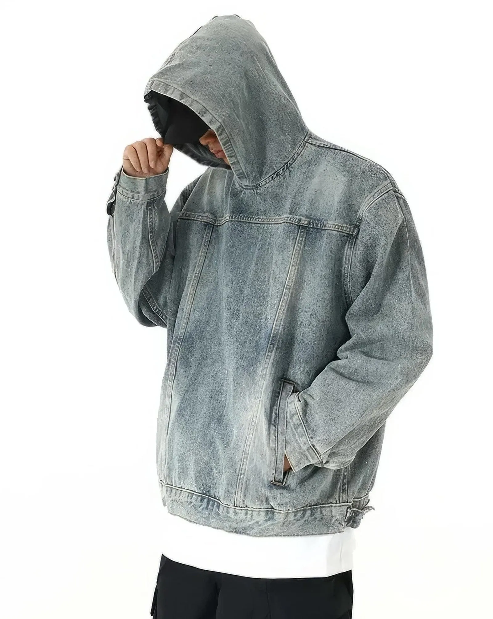 Oversized Distressed Denim Hoodie
