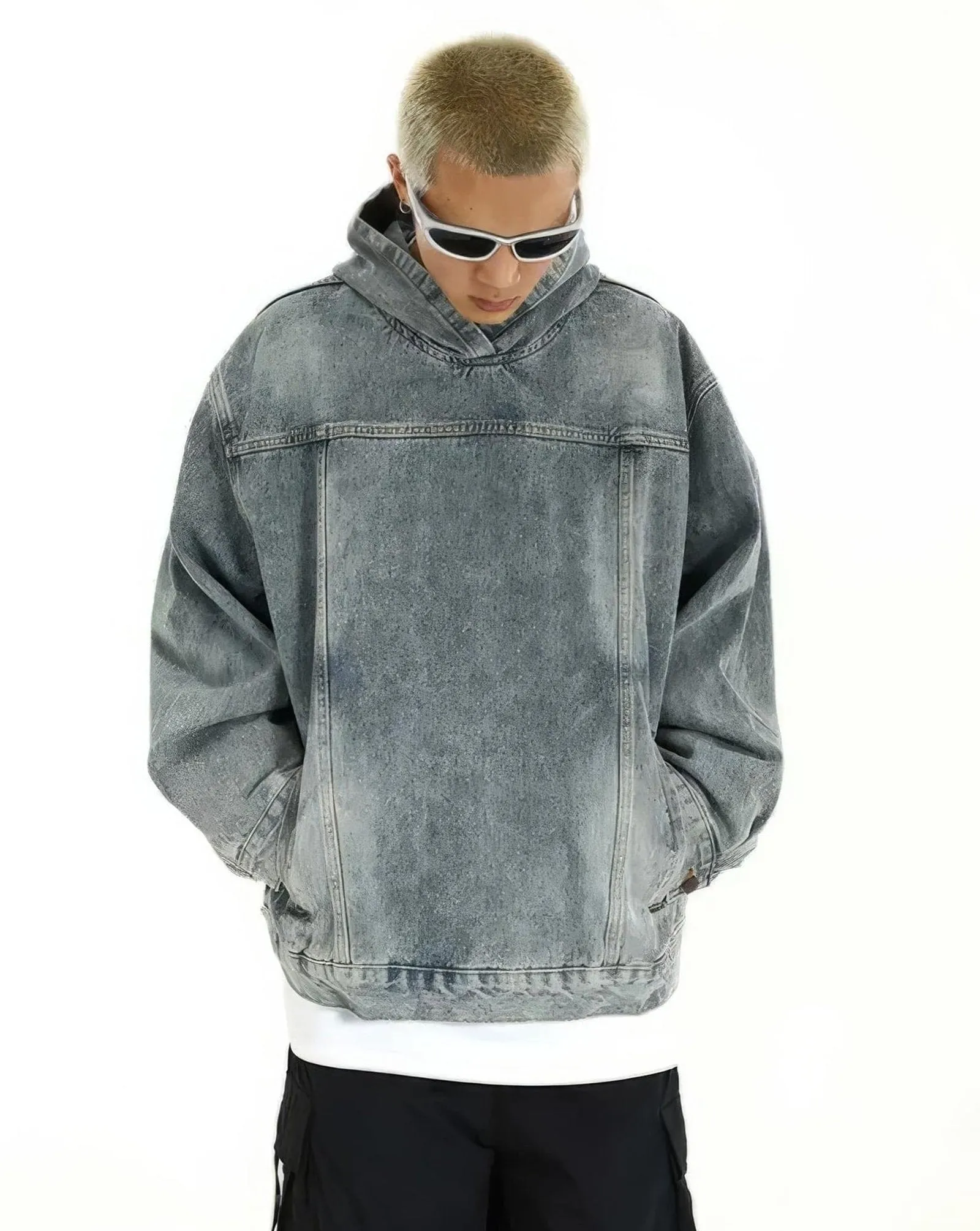 Oversized Distressed Denim Hoodie