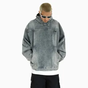Oversized Distressed Denim Hoodie