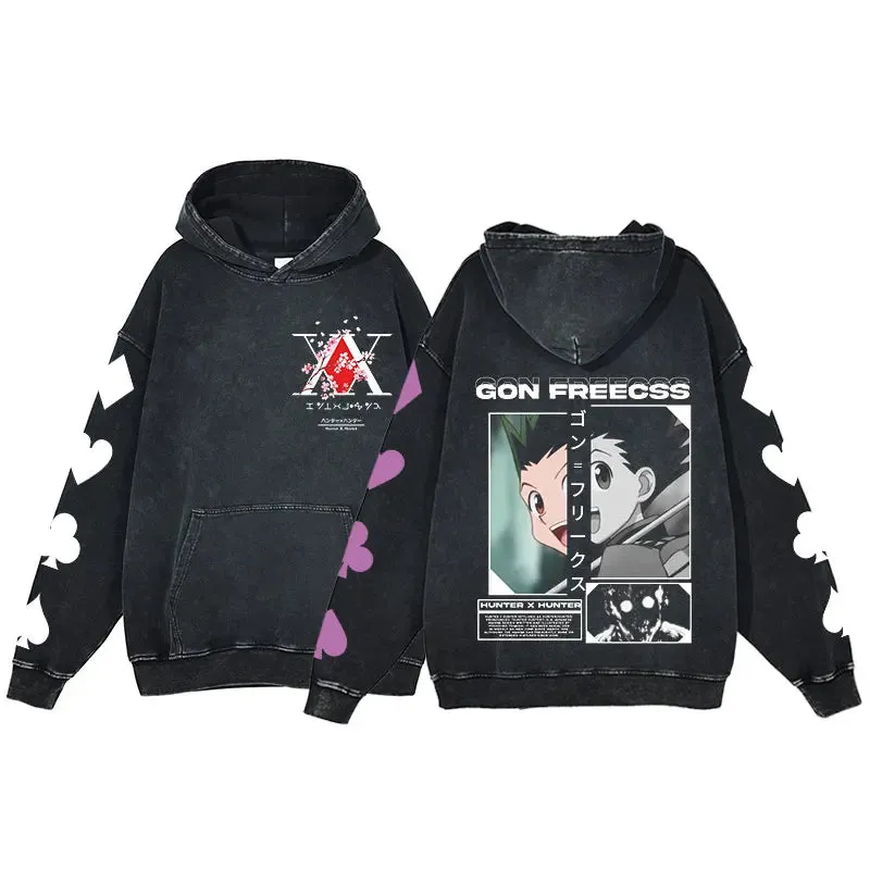 "EMERALD HUNTER" - Gon Freecss - Hunter X Hunter Anime Vintage / Acid Washed Hoodies