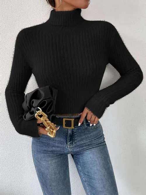 TastyHottie - Ribbed Turtleneck Long Sleeve Sweater
