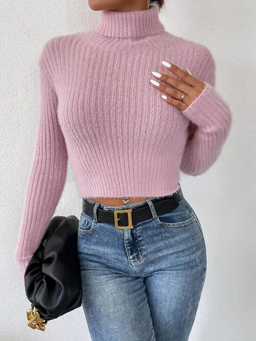 TastyHottie - Ribbed Turtleneck Long Sleeve Sweater