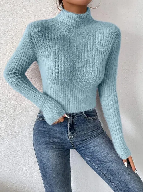 TastyHottie - Ribbed Turtleneck Long Sleeve Sweater