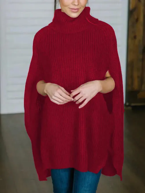 TastyHottie - Turtleneck Slit Sleeveless Sweater