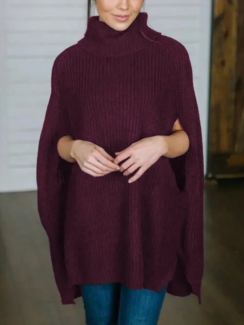 TastyHottie - Turtleneck Slit Sleeveless Sweater