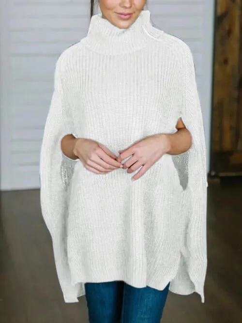 TastyHottie - Turtleneck Slit Sleeveless Sweater