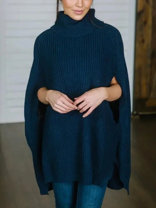 TastyHottie - Turtleneck Slit Sleeveless Sweater
